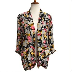 Vintage 90’s 100% Silk Floral Notched Collar Blazer Jacket 8